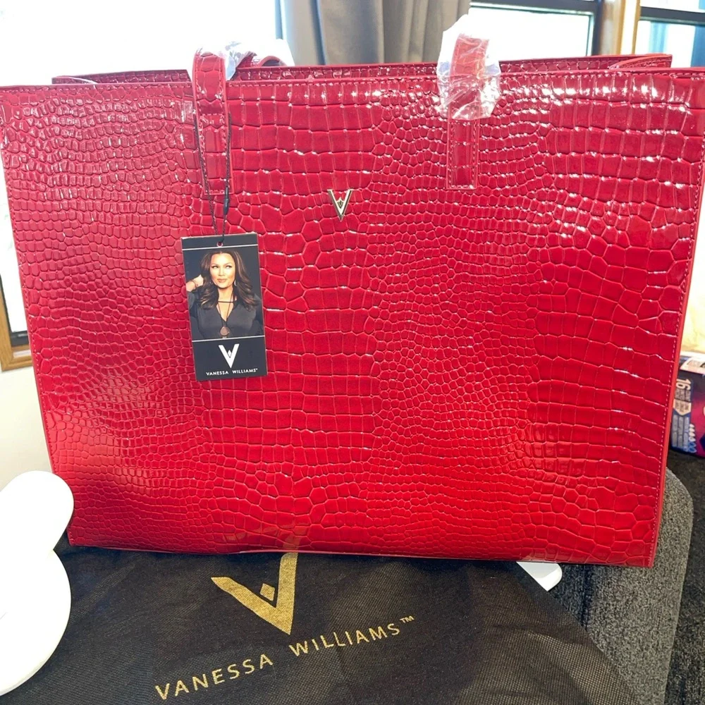 VANESSA WILLIAMS Vibrant Red Croc-Embossed Tote Bag - Picture 1 of 15